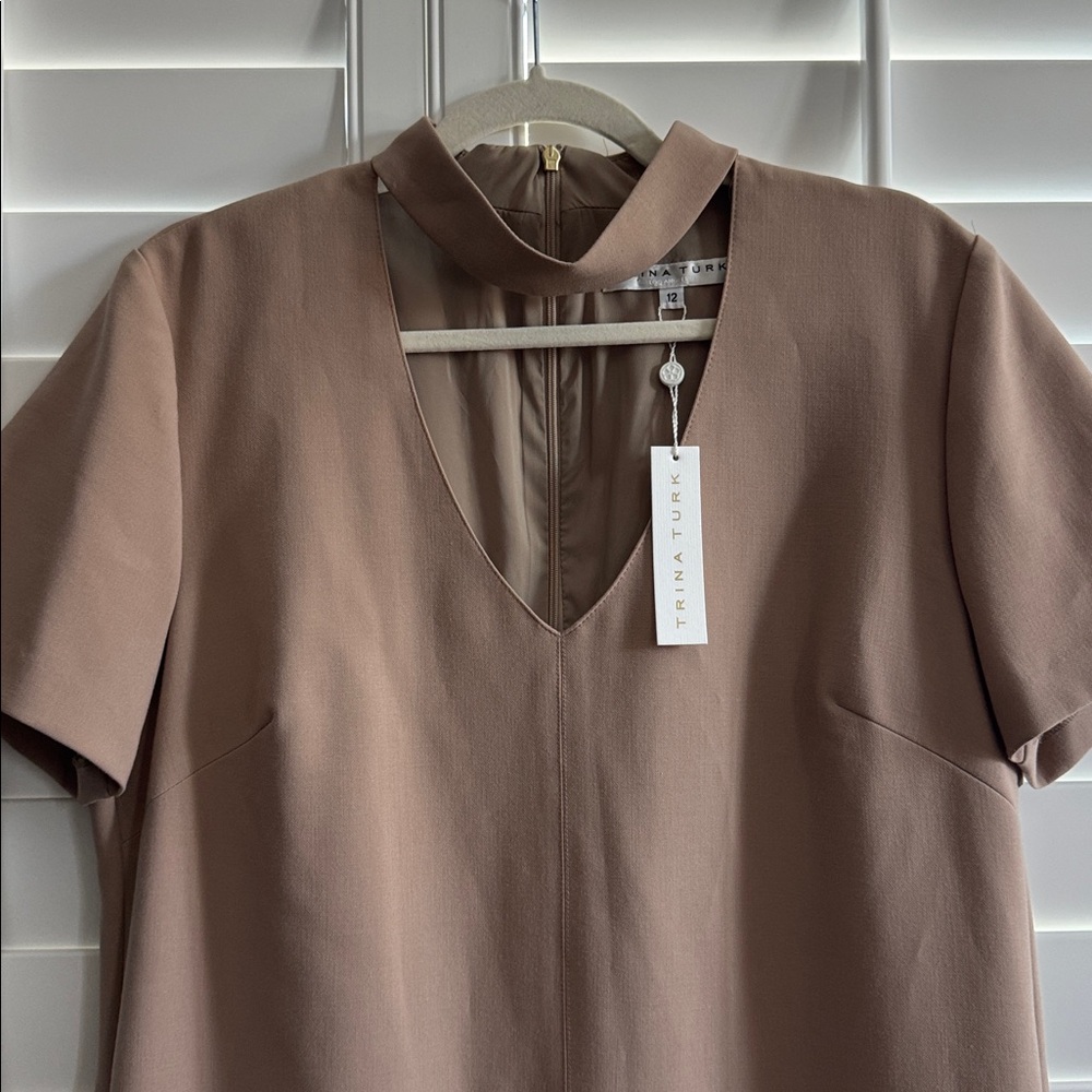 NWT Trina Turk Dress Camel Choker Short Sleeve Mini Dress - Picture 2 of 10